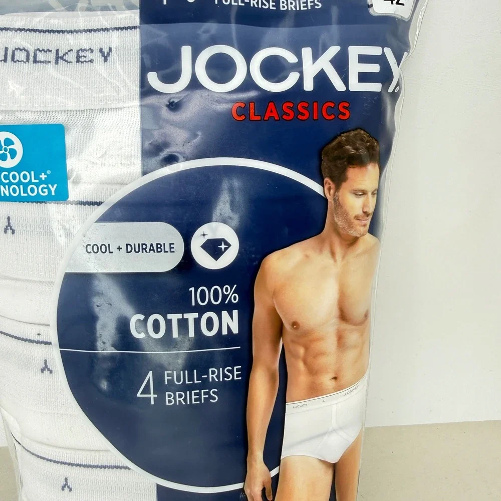 Jockey Classics‎ Mens White 100% Cotton Full-Rise Briefs 4 Pack Size 42 Y-Front